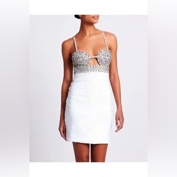 PATBO Hand Beaded Sequin Mini Dress White Size 4 EUC - Picture 1 of 11